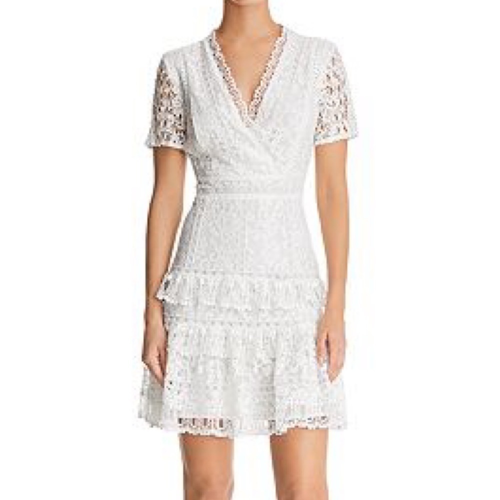 French Connection Arta White Lace Tiered Cross Front Dress Bridal Wedding Sz 10